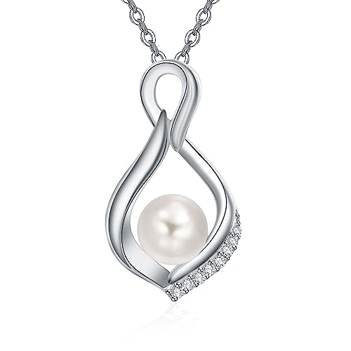 AENEAS 7mm Perlenkette für Frauen Sterling Silber einzelne Perlenkette Unendlichkeit Halskette Perlenschmuck Geschenke für Frauen 18+2" von AENEAS