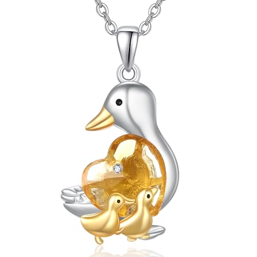 AENEAS Mama Ente Halskette für Frauen 925 Sterling Silber Mutter Ente Citrin Anhänger Halskette Niedlicher Tier Schmuck Geschenke für Mutter Frauen. von AENEAS