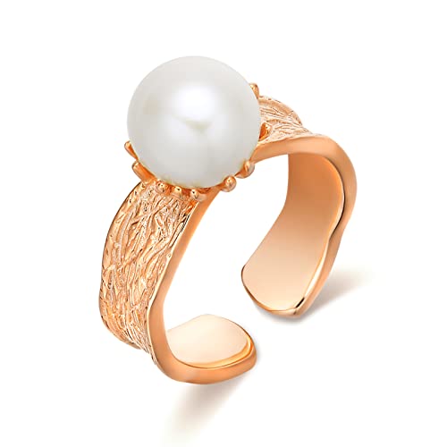 AENEAS Rose Gold plattiert Perle Ring Sterling Silber Perle Ringe für Frauen Einstellbare offene Süßwasser Perle Band Ring Schmuck Geschenke für Frauen von AENEAS