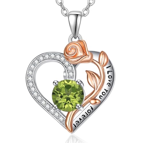 AENEAS Rosy Peridot August Geburtsstein Halskette für Frauen Sterling Silber Edelstein Rose Blume Herz Anhänger Halskette Jahrestag Geburtstag Geschenke für Frauen Mutter Frau Her Prime von AENEAS