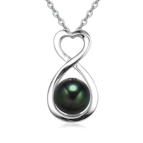 AENEAS Schwarze Perlenkette Sterling Silber 10mm einzelne Perlenkette Infinity kette Perlenschmuck Geschenke für Frauen mit Geschenkbox 18+2" von AENEAS