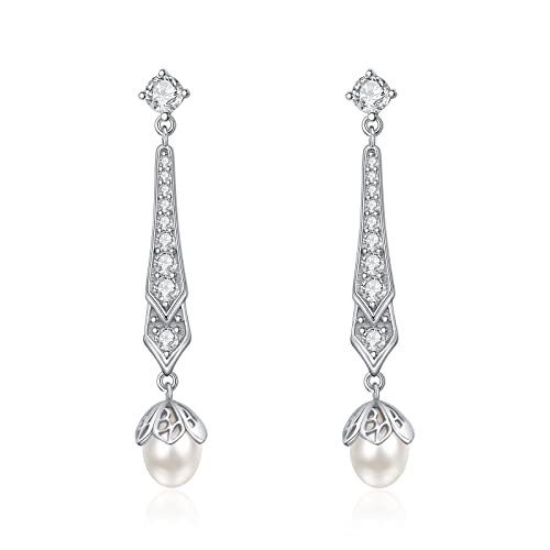 Perle Tropfen Ohrringe Sterling Silber Perle Ohrringe baumeln Vintage Hochzeit Ohrringe Perlenschmuck Geschenk für Frauen mit Geschenk-Box von AENEAS