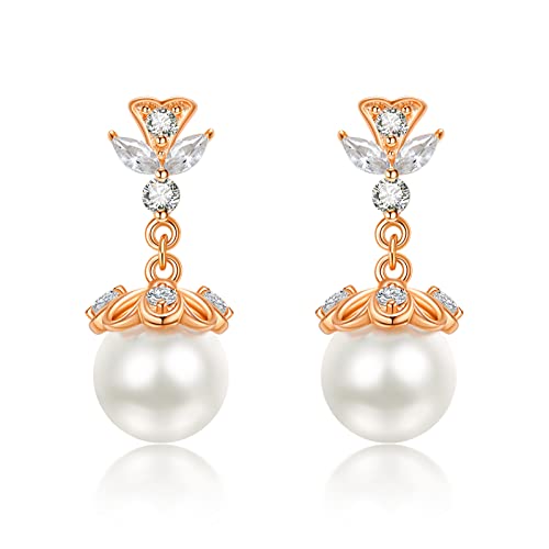 Rose Gold Kronleuchter Ohrringe Sterling Silber Hochzeit Ohrringe für Frauen Rose Gold Perle Ohrringe Geschenk für Frauen von AENEAS