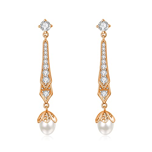 Rose Gold Kronleuchter Ohrringe Sterling Silber Hochzeit Ohrringe für Frauen lange Perle Ohrringe baumeln Perle Ohrringe Geschenk für Frauen von AENEAS