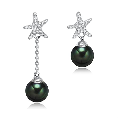 Schwarze Perlenohrringe Sterling Silber Seestern Ohrringe für Frauen Perle Tropfen Ohrringe Perle baumeln Ohrringe Geschenk für Frauen von AENEAS