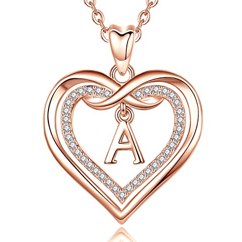 AEONSLOVE Buchstaben Kette A Kupfer Roségold Herz Buchstaben Anhänger Halskette mit Namen Namenskette Damen Frauen Mädchen Initialen Alphabet Schmuck Geschenk von AEONSLOVE