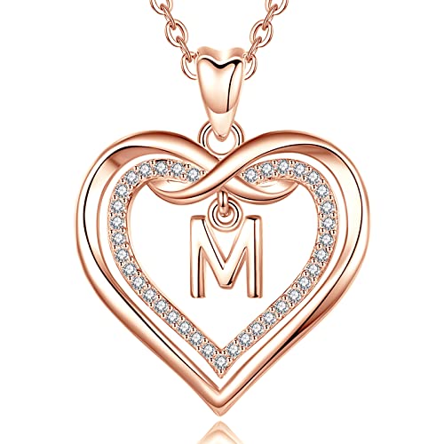 AEONSLOVE Buchstaben Kette Kupfer Rosegold Herz M Buchstaben Anhänger Halskette mit Namen Namenskette Damen Frauen Mädchen Initialen Alphabet Schmuck Geschenk von AEONSLOVE