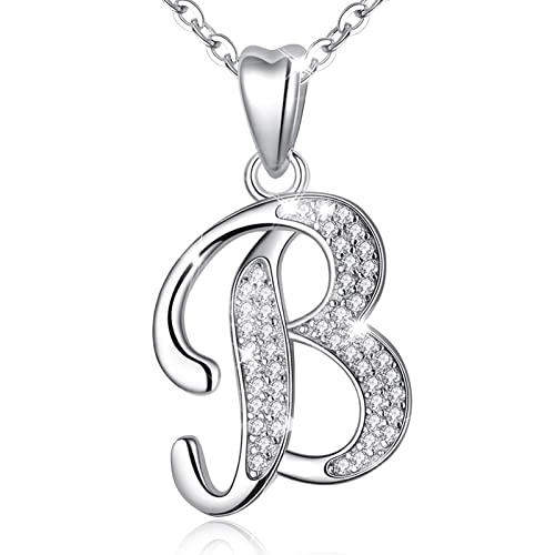 AEONSLOVE Damen Buchstaben Kette Silber Halskette Buchstabe B Kette Mit Buchstaben Brief des Alphabets Initiale Anhänger mit Zirkonia Schmuck Geschenk für Mädchen von AEONSLOVE
