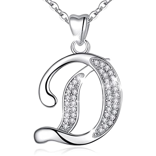 AEONSLOVE Damen Buchstaben Kette Silber Halskette Buchstabe D Kette Mit Buchstaben Brief des Alphabets Initiale Anhänger mit Zirkonia Schmuck Geschenk für Mädchen von AEONSLOVE