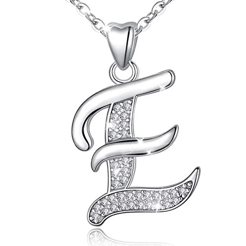 AEONSLOVE Damen Buchstaben Kette Silber Halskette Buchstabe E Kette Mit Buchstaben Brief des Alphabets Initiale Anhänger mit Zirkonia Schmuck Geschenk für Mädchen von AEONSLOVE