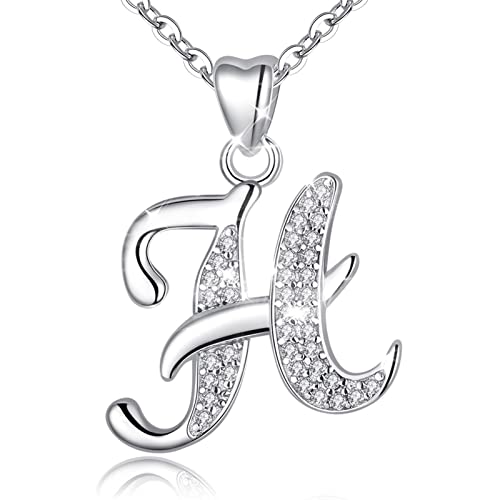 AEONSLOVE Damen Buchstaben Kette Silber Halskette Buchstabe H Kette Mit Buchstaben Brief des Alphabets Initiale Anhänger mit Zirkonia Schmuck Geschenk für Mädchen von AEONSLOVE