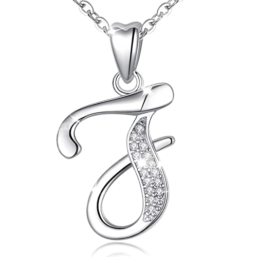 AEONSLOVE Damen Buchstaben Kette Silber Halskette Buchstabe J Kette Mit Buchstaben Brief des Alphabets Initiale Anhänger mit Zirkonia Schmuck Geschenk für Mädchen von AEONSLOVE