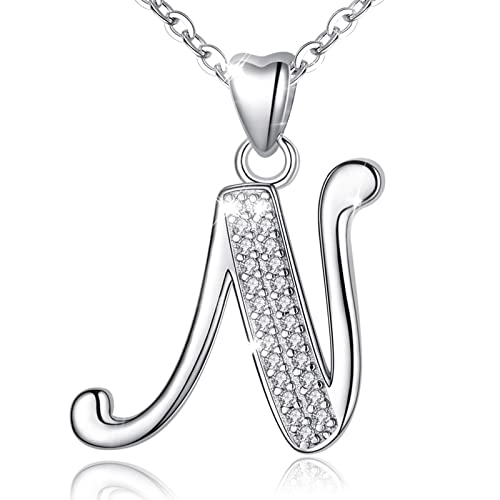 AEONSLOVE Damen Buchstaben Kette Silber Halskette Buchstabe N Kette Mit Buchstaben Brief des Alphabets Initiale Anhänger mit Zirkonia Schmuck Geschenk für Mädchen von AEONSLOVE