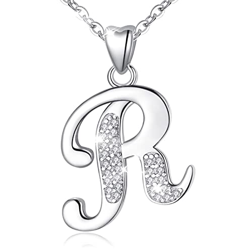 AEONSLOVE Damen Buchstaben Kette Silber Halskette Buchstabe R Kette Mit Buchstaben Brief des Alphabets Initiale Anhänger mit Zirkonia Schmuck Geschenk für Mädchen von AEONSLOVE