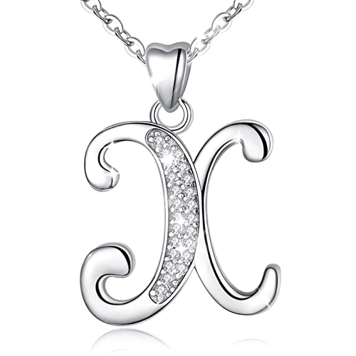 AEONSLOVE Damen Buchstaben Kette Silber Halskette Buchstabe X Kette Mit Buchstaben Brief des Alphabets Initiale Anhänger mit Zirkonia Schmuck Geschenk für Mädchen von AEONSLOVE