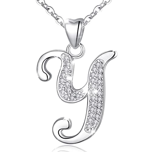 AEONSLOVE Damen Buchstaben Kette Silber Halskette Buchstabe Y Kette Mit Buchstaben Brief des Alphabets Initiale Anhänger mit Zirkonia Schmuck Geschenk für Mädchen von AEONSLOVE