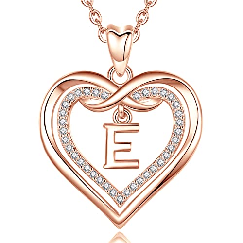 AEONSLOVE Damen Halskette mit Buchstaben E Initialen Kette mit Namen Kupfer Rosegold Herz Alphabet Anhänger für Damen Frauen Mädchen Buchstaben Schmuck Geschenk von AEONSLOVE