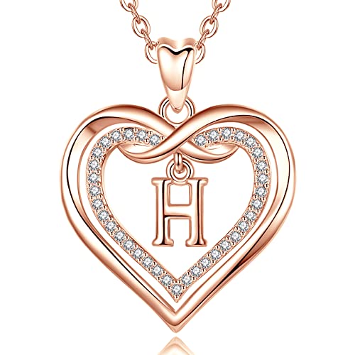 AEONSLOVE Damen Halskette mit Buchstaben H Initialen Kette mit Namen Rosegold Kupfer Herz Alphabet Anhänger für Damen Frauen Mädchen Buchstaben Schmuck Geschenk von AEONSLOVE