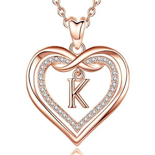 AEONSLOVE Damen Halskette mit Buchstaben K Initialen Kette mit Namen Kupfer Rosegold Herz Alphabet Anhänger für Damen Frauen Mädchen Buchstaben Schmuck Geschenk von AEONSLOVE