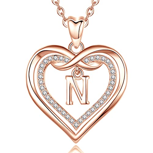 AEONSLOVE Damen Halskette mit Buchstaben N Initialen Kette mit Namen Rosegold Kupfer Herz Alphabet Anhänger für Damen Frauen Mädchen Buchstaben Schmuck Geschenk von AEONSLOVE