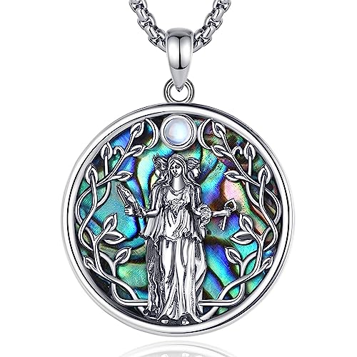 AEONSLOVE Dreifache Mondgöttin Halskette Damen Silber 925 Hexen Esoterische Anhänger mit Mondstein Weibliche Spiritualität Schmuck, 50,8 + 5cm Kette von AEONSLOVE