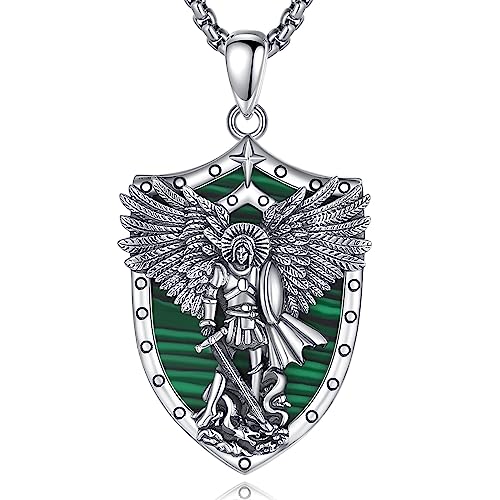 AEONSLOVE Erzengel Michael Kette Silber 925 für Damen Herren ST Michael Medaillon Anhänger Saint Michael Archangel Amulett Halskette Malachit Katholische Schmuck Religiöse Geschenk von AEONSLOVE