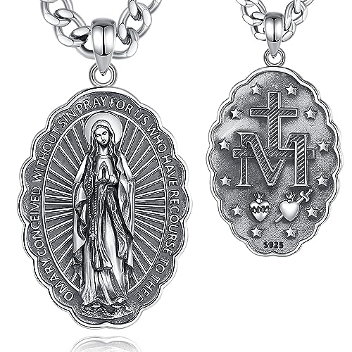 AEONSLOVE Jungfrau Maria Halskette Sterling Silber Virgen de Guadalupe Anhänger Madonna Wundertätige Medaille für Damen Herren Religiöse Amulett Schmuck Katholisch Christlich Geschenke von AEONSLOVE