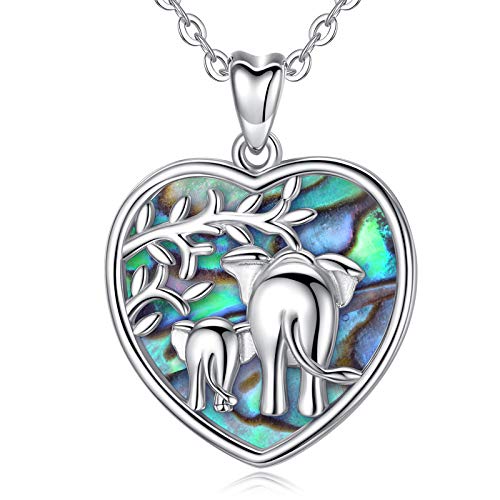 Kette Damen Silber 925 Perlmutt Elefanten Halskette Abalone Muschel Anhänger Herz Elefant Schmuck Geschenk für Frauen Mutter Mama Mädchen Muttertag Geschenk von AEONSLOVE