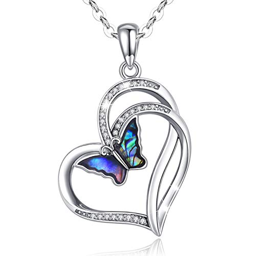 AEONSLOVE Kette Schmetterling 925 Sterling Silber Herz Schmetterlings Anhänger Halskette mit Perlmutt Schmuck Geschenk für Damen Mädchen Sie Mutter Frauen Weihnachten von AEONSLOVE