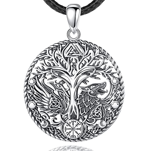 AEONSLOVE Lebensbaum Kette Wikinger Damen Herren Yggdrasil Odin Raben und Wolf Halskette Silber 925 Amulett Nordischer Wikinger Anhänger Talisman Rune Schmuck Glücksbringer Geschenke von AEONSLOVE
