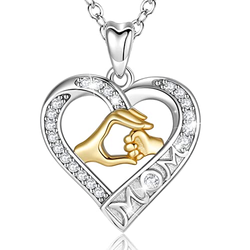 AEONSLOVE Mama Kette Silber 925 Geschenke für Mama Kette für Mutter Mutter Tochter Herz Anhänger Mutter Tochter Schmuck Muttertags Halskette von AEONSLOVE