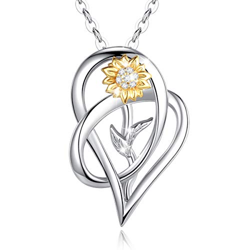 AEONSLOVE Sonnenblume Kette Damen Silber 925 Herz Anhänger Du Bist Mein Sonnenschein Halskette Sonnenblume Schmuck Geschenk für Mädchen Freundin Mutter von AEONSLOVE