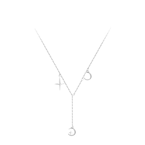 925 Halskette mit Stern- und Mond-Anhänger für Damen, Verlobungsschmuck von AEQEHVC