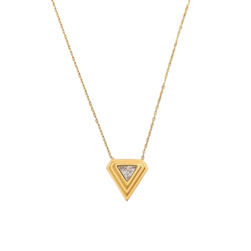 AEQEHVC Geometrische Dreiecks-Halskette mit quadratischem Stufenanhänger für Frauen, schön und vielseitig, die zu jedem Stil getragen werden kann, Einstellbar, Zirkonia von AEQEHVC