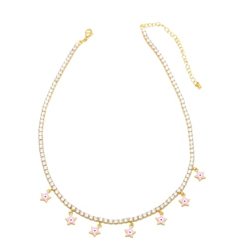 AEQEHVC Mehrfarbige Stern-Halskette für Damen, Tenniskette, Choker, schön und vielseitig, kann mit jedem Stil getragen werden, Einstellbar, Zirkonia von AEQEHVC
