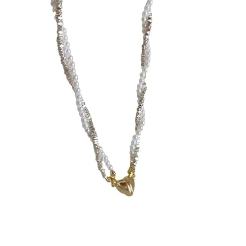 AEQEHVC Personalisierte, glänzende Wasserwellenkette, Perlen, verdreht, abnehmbar, herzförmiger Anhänger für Damen von AEQEHVC