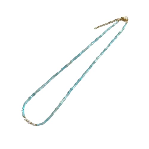 AEQEHVC Vintage-Halskette mit weißen, grünen und blauen Bambus-Perlen, für Damen, kann mit einer Vielzahl von exquisiten Halsketten getragen werden, Einstellbar, Zirkonia von AEQEHVC