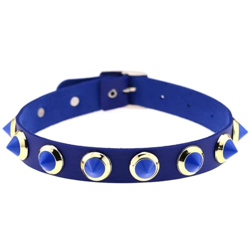 Choker für Damen, Gothic, Blau, Punk, Rock, schwarze Nieten, Kreis, herzförmig, Unisex, Schmuck, Einstellbar, Zirkonia von AEQEHVC