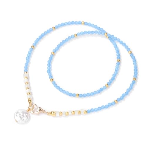 Damen-Halskette mit Barock-Perlenanhänger, 3 mm, Herzverschluss, Vintage, Hochzeit, eleganter Schmuck, Einstellbar, Zirkonia von AEQEHVC