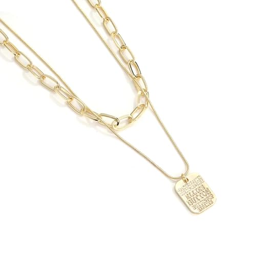 Doppelkette Buchstabe quadratischer Anhänger kurze Halskette Damen Modeschmuck Gothic Mädchen von AEQEHVC