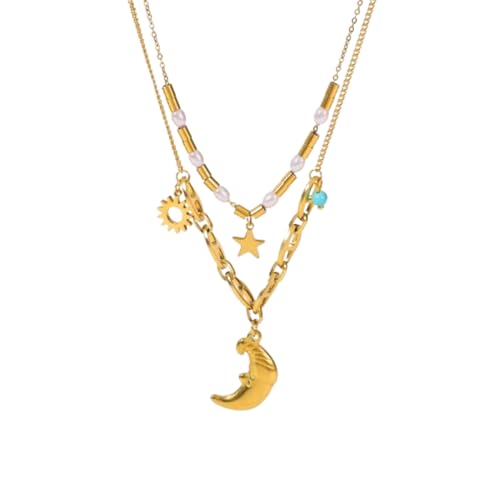 Halskette mit Mondanhänger, mehrschichtiger Schmuck für den täglichen Gebrauch von AEQEHVC