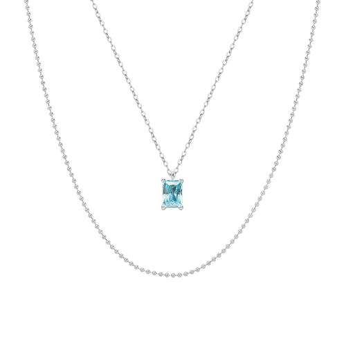 Mehrschichtige Perlen-Halskette, Meeresblau, quadratischer Anhänger, modischer Damenschmuck, modisch für den täglichen Gebrauch von AEQEHVC