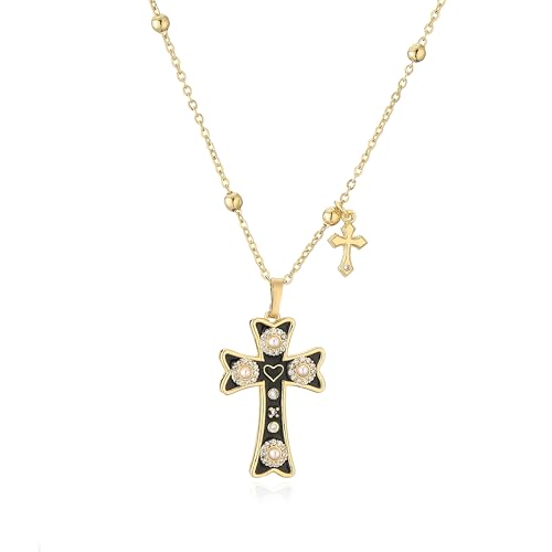 Modische Halskette mit Kreuz-Anhänger für Damen, Perlenkette, Punk, Party-Schmuck, Einstellbar, Zirkonia von AEQEHVC