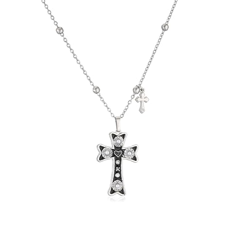 Modische Halskette mit Kreuz-Anhänger für Damen, Perlenkette, Punk, Party-Schmuck, Einstellbar, Zirkonia von AEQEHVC