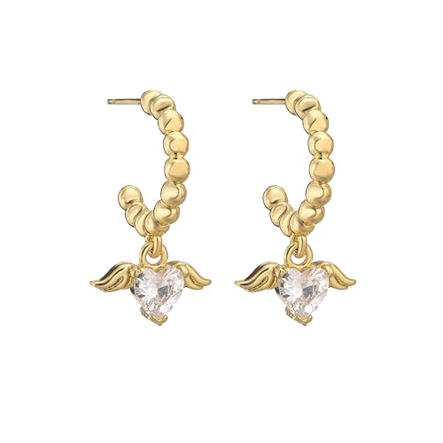 Niedliche Engelsflügel-Herz-Anhänger, Halskette, Ohrringe, Ring, süßer Damenschmuck, Einstellbar, Cubic Zirkonia von AEQEHVC