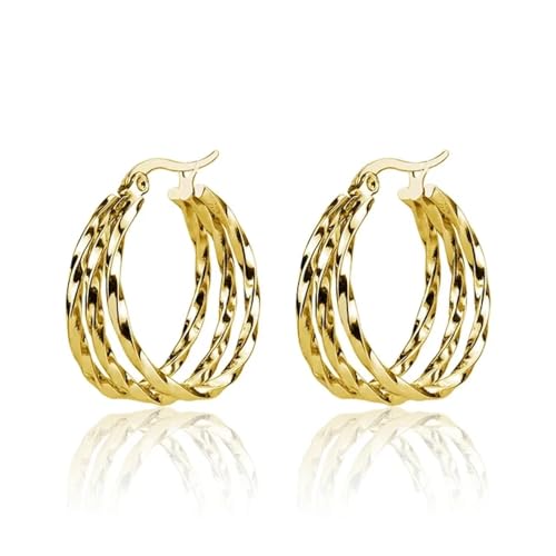 Ohrringe für Damen, Schmuck, klassisch, einfach, dreilagig, rund, großer Kreis, Damenmode, 25 mm Ohrringe für Damen, Schmuck, klassisch, einfach, dreilagig, rund, großer Kreis, Damenmode, 25 mm von AEQEHVC