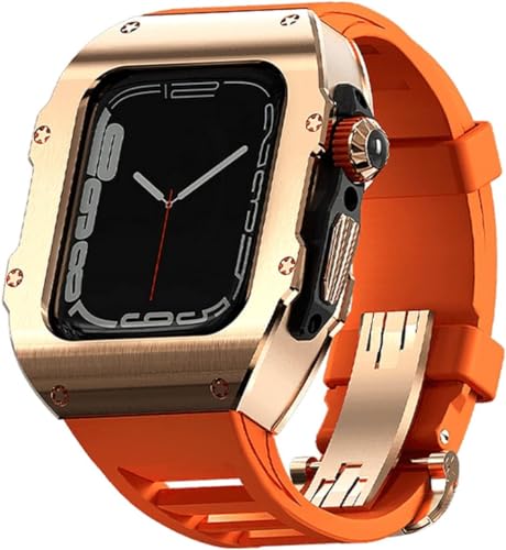 AERIALA Rm Style Edelstahl-Uhrengehäuse Fluor-Gummi-Armband, für Apple Watch Ultra 49 mm, Titan-stoßfeste Lünetten, Übungsband, für iWatch 8 49 mm Damen und Herren Uhrenarmband(h, For 49mm) von AERIALA