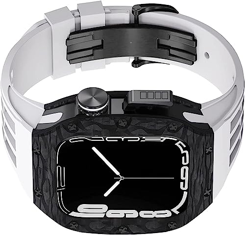 AERIALA Uhrengehäuse und Gummiband, Titan, Karbonfaser, für Apple Watch 45 mm, 44 mm, Uhrenabdeckung, Sportarmband mit Verschluss, Uhrenzubehör, für iWatch Serie 8, 7, 6, SE, 5, 4(P, FOR 44MM) von AERIALA