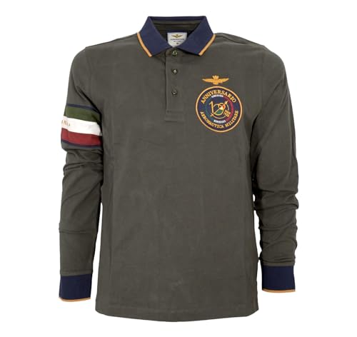 AERONAUTICA MILITARE Poloshirt für Herren, langärmlig, mit Patch 100 Jahre, 232PO1722J558, Farbe Grün, Siehe Foto, XL von Aeronautica Militare