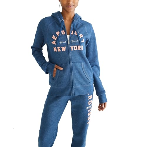 AEROPOSTALE Arches New York Damen-Kapuzenpullover mit durchgehendem Reißverschluss, Blau (Insignia Blue), XS von AEROPOSTALE